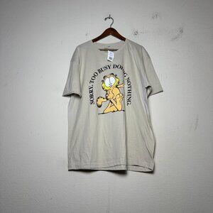 Garfield Graphic T Shirt Men XL Hybrid NWT "Sorry Too Busy Doing Nothing" Beige